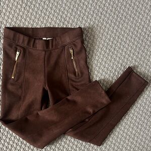Janie and Jack Brown Ponte Leggings with Gold Zipper Accents